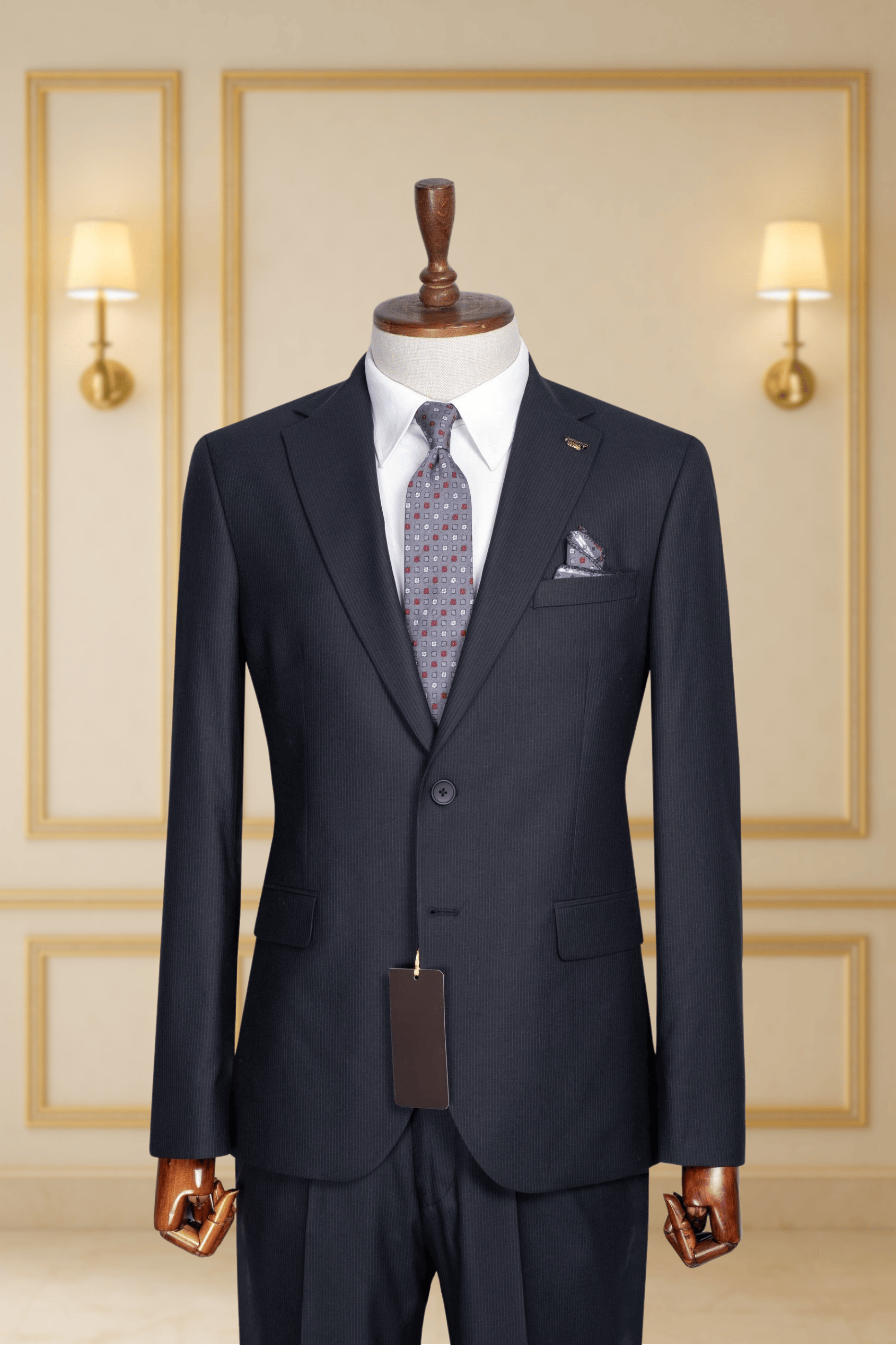 Costume 2 Pieces bleu nuit à fine rayure deux boutons 4 COSTUMES 2 PIECES MOUBARAK SHOP