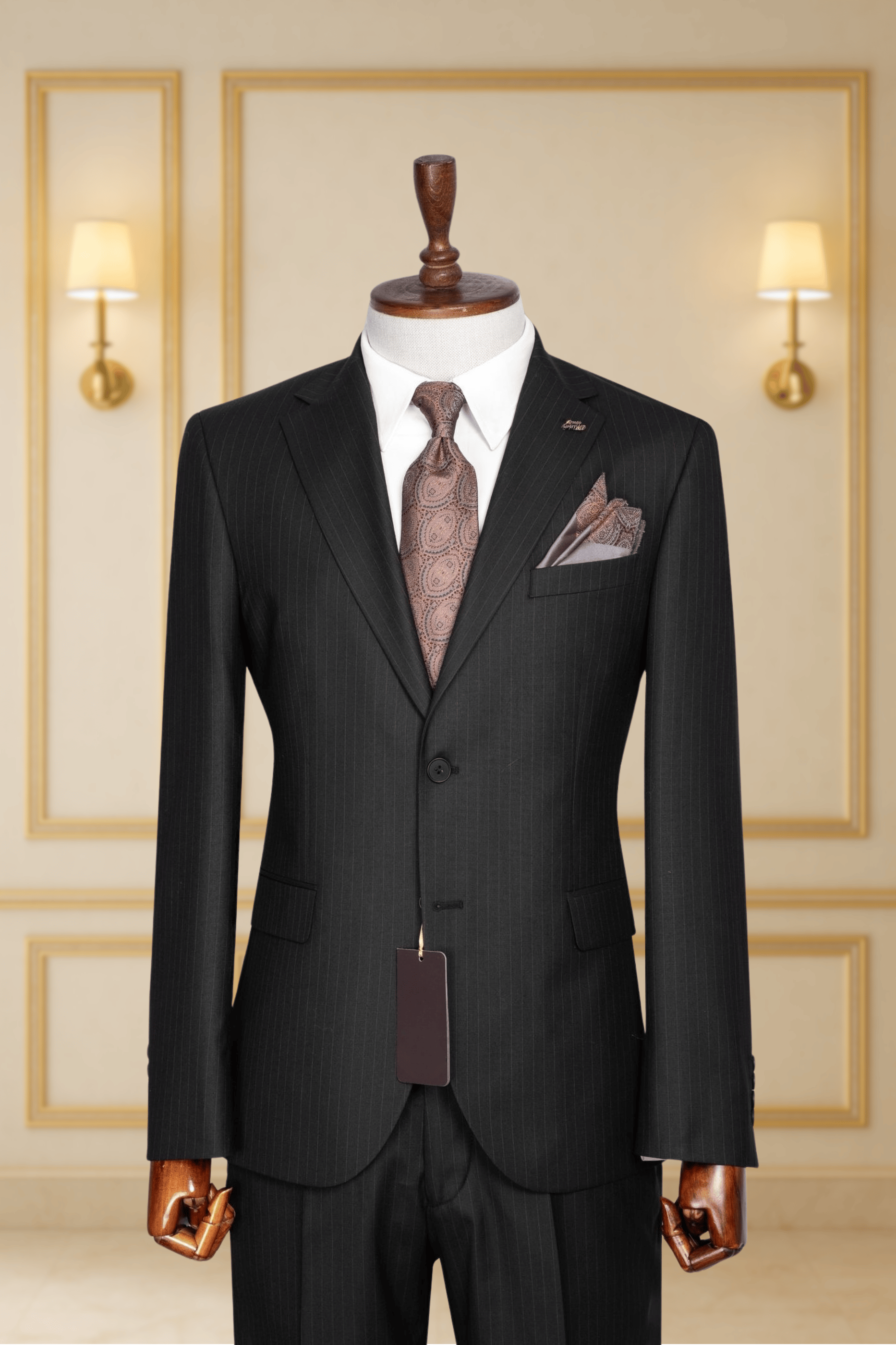 Costume 2 Pieces noir à fines rayures deux boutons COSTUMES 2 PIECES MOUBARAK SHOP