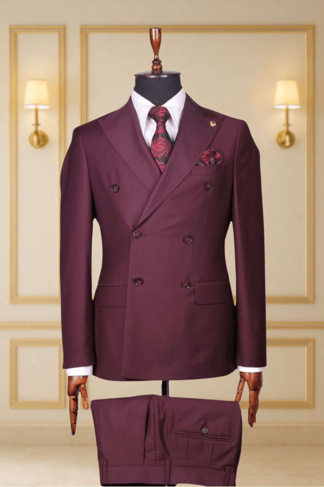 Costume Croisé 6 Boutons Rouge Bordeaux Uni 2 COSTUMES CROISÉS MOUBARAK SHOP