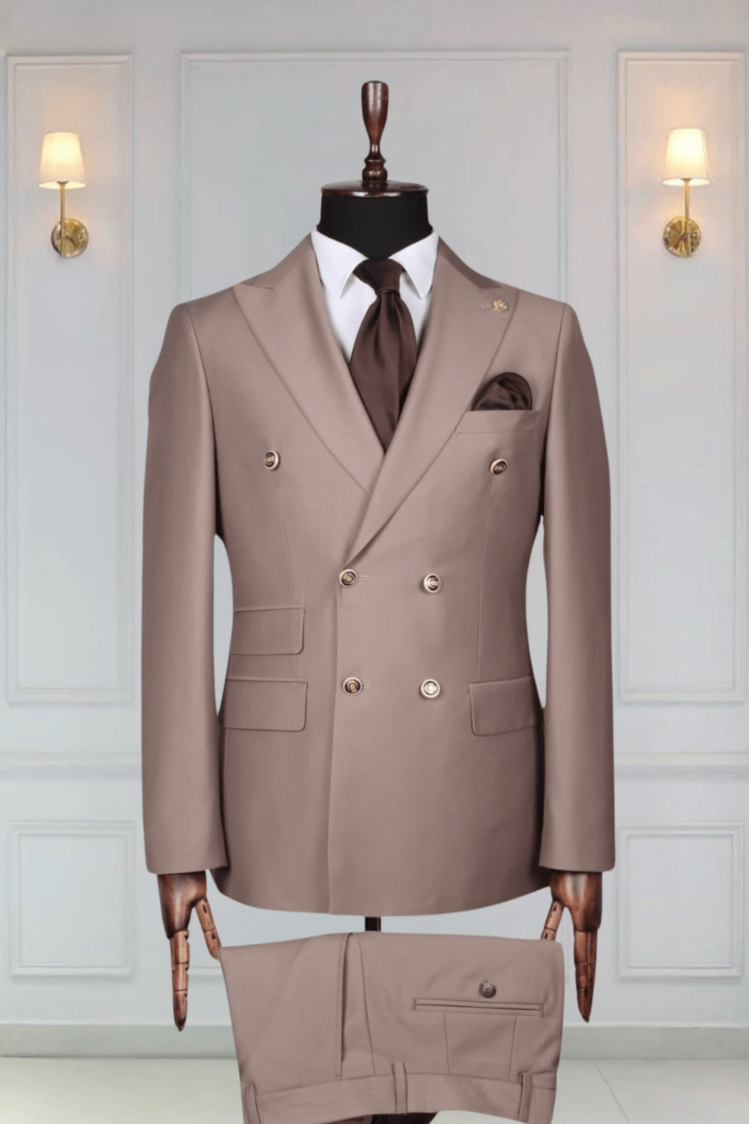 Brown Double Breasted Suit Gold Buttons – MOUBARAK SHOP