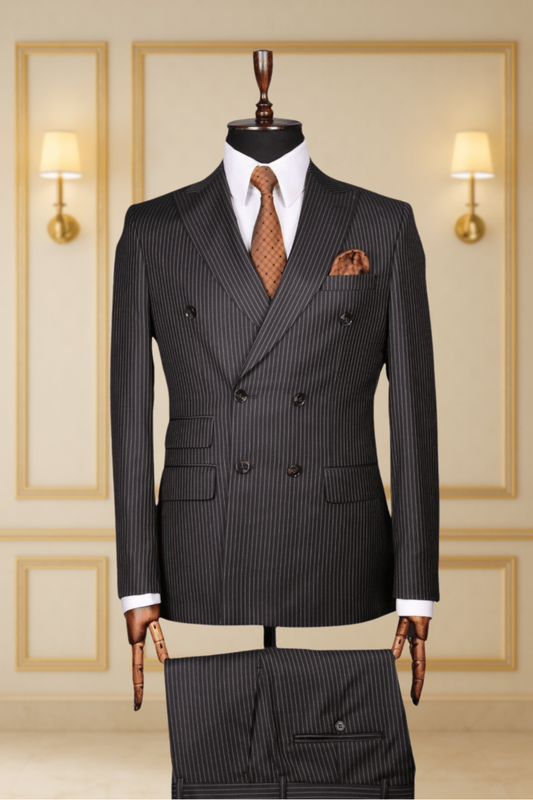 COSTUME CROISÉ MARRON MOTIF RAYÉ – MOUBARAK SHOP