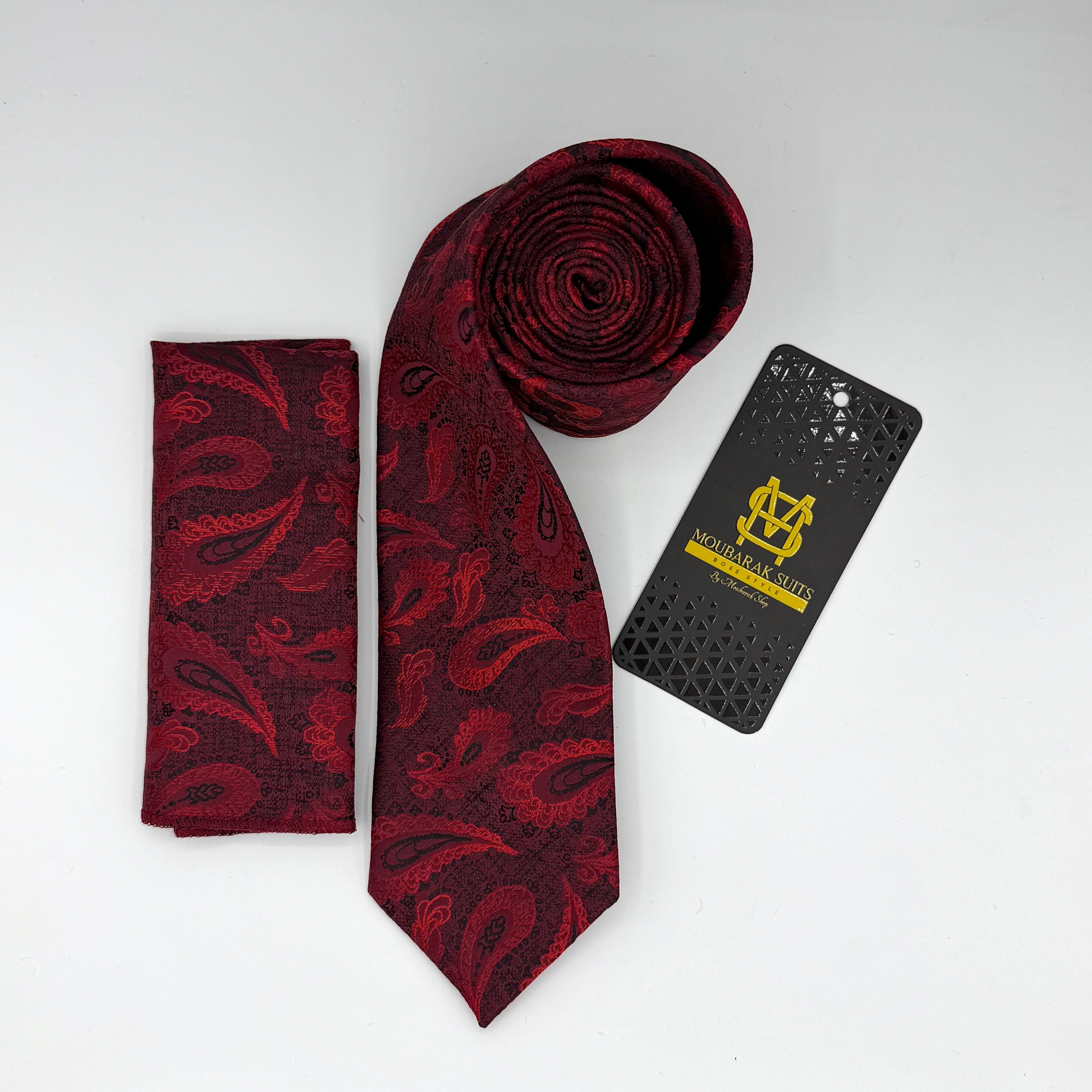 Cravate Pochette CVP145 - Rouge Motif CRAVATE POCHETTE MOUBARAK SHOP