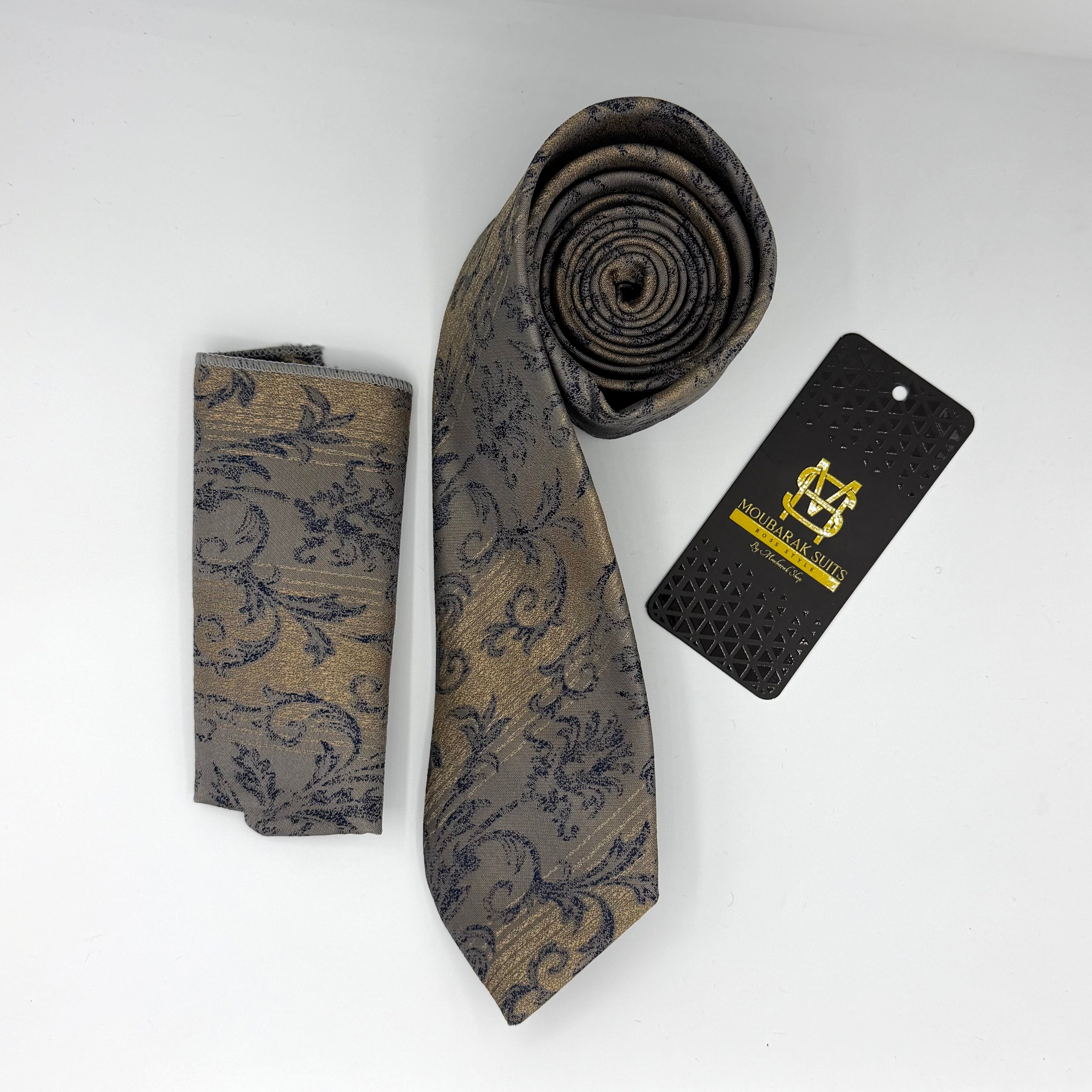 Cravate Pochette CVP155 - Taupe Motif CRAVATE POCHETTE MOUBARAK SHOP