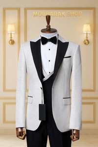 Smoking Blanc Cassé et Noir 3 Pièces avec Revers Satinés SMOKINGS MOUBARAK SHOP