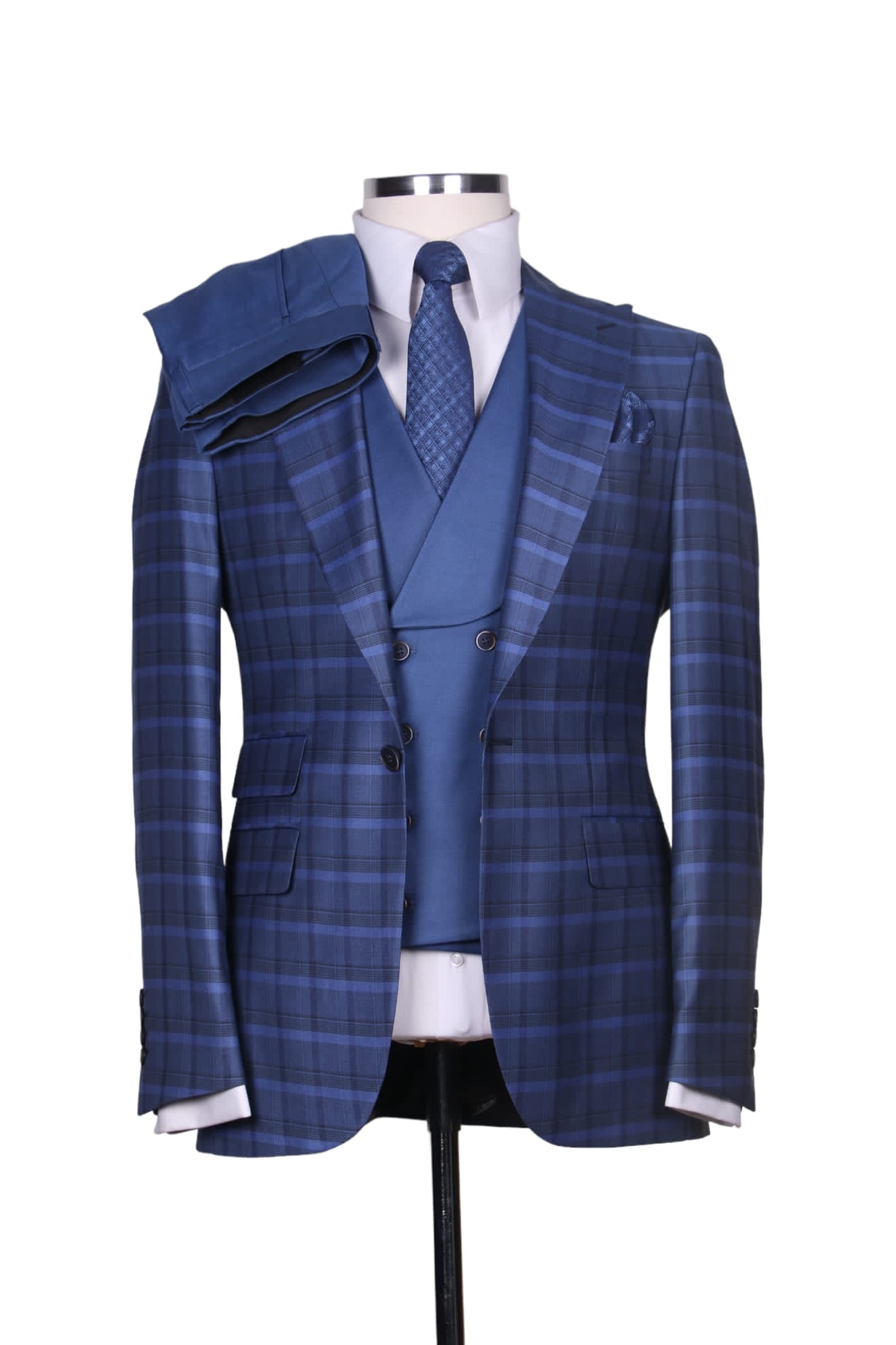 Costume Pièces Homme Deux Tons Bleu Noir en Tissu 100% Laine