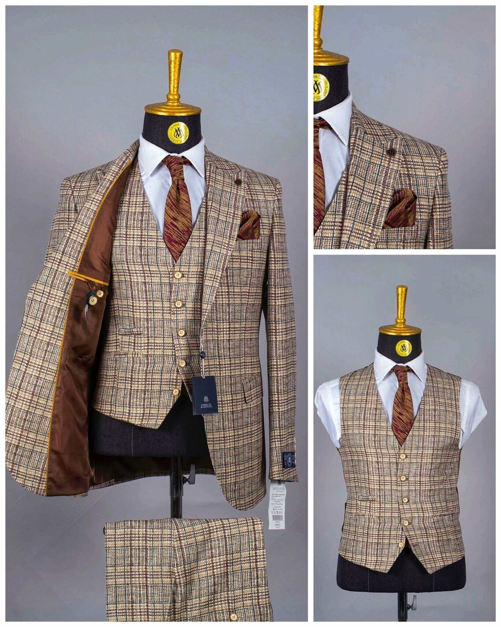 Costume 3 Pieces Marron Motif pour homme à Dakar au Senegal COSTUMES 3 PIÈCES MOUBARAK SHOP