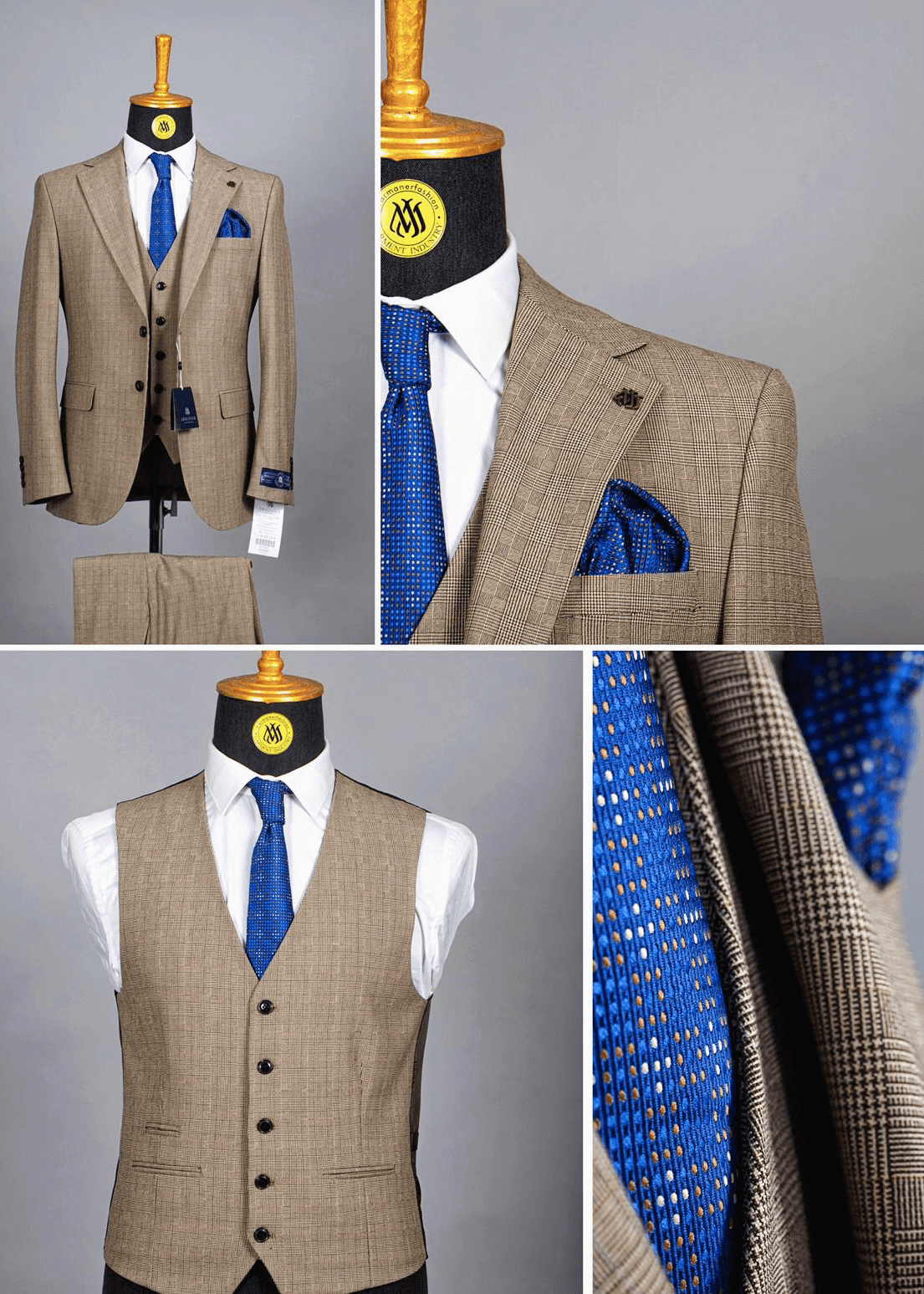 Costume 3 pièces marron à motif pour homme, offres exclusives COSTUMES 3 PIÈCES MOUBARAK SHOP