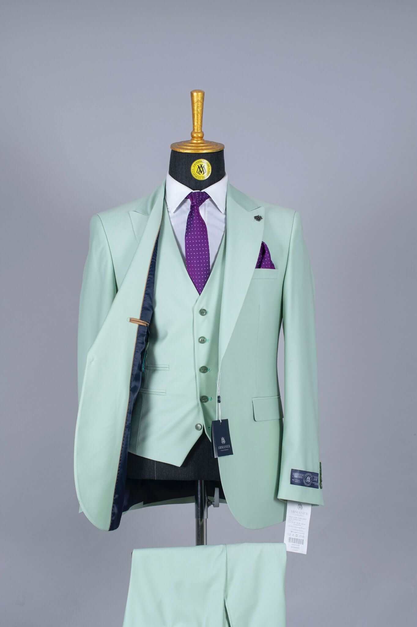 Costumes pour hommes : ensemble de costume 3 pièces vert opalin COSTUMES 3 PIÈCES MOUBARAK SHOP