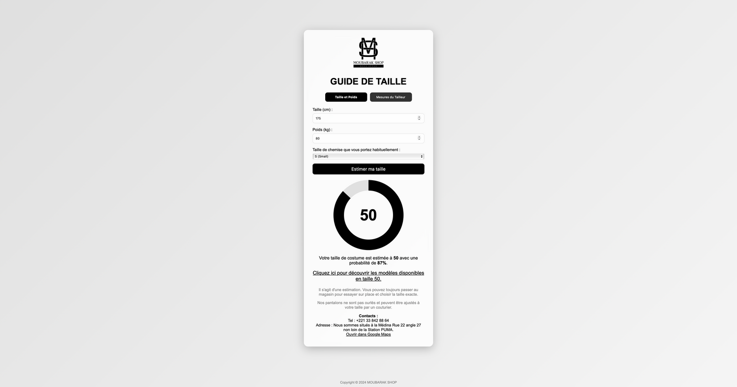 Guide de taille de veste en ligne - MOUBARAK SHOP