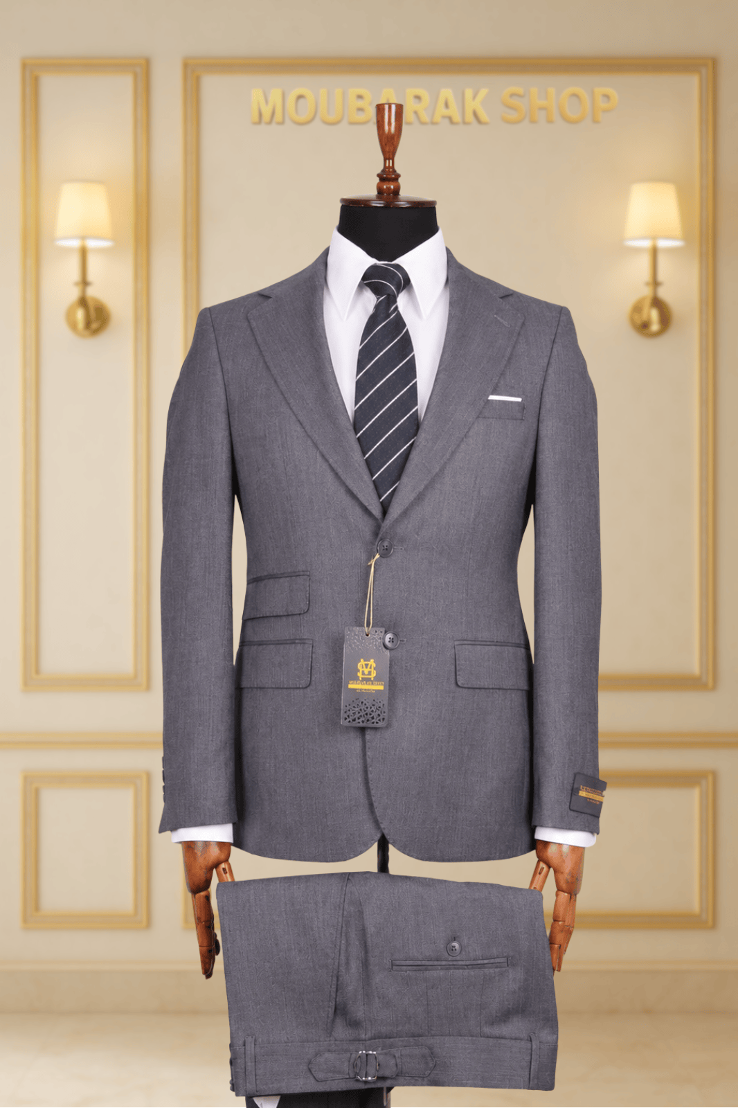 Costume Deux Pièces Gris Clair Motif - MOUBARAK SUITS