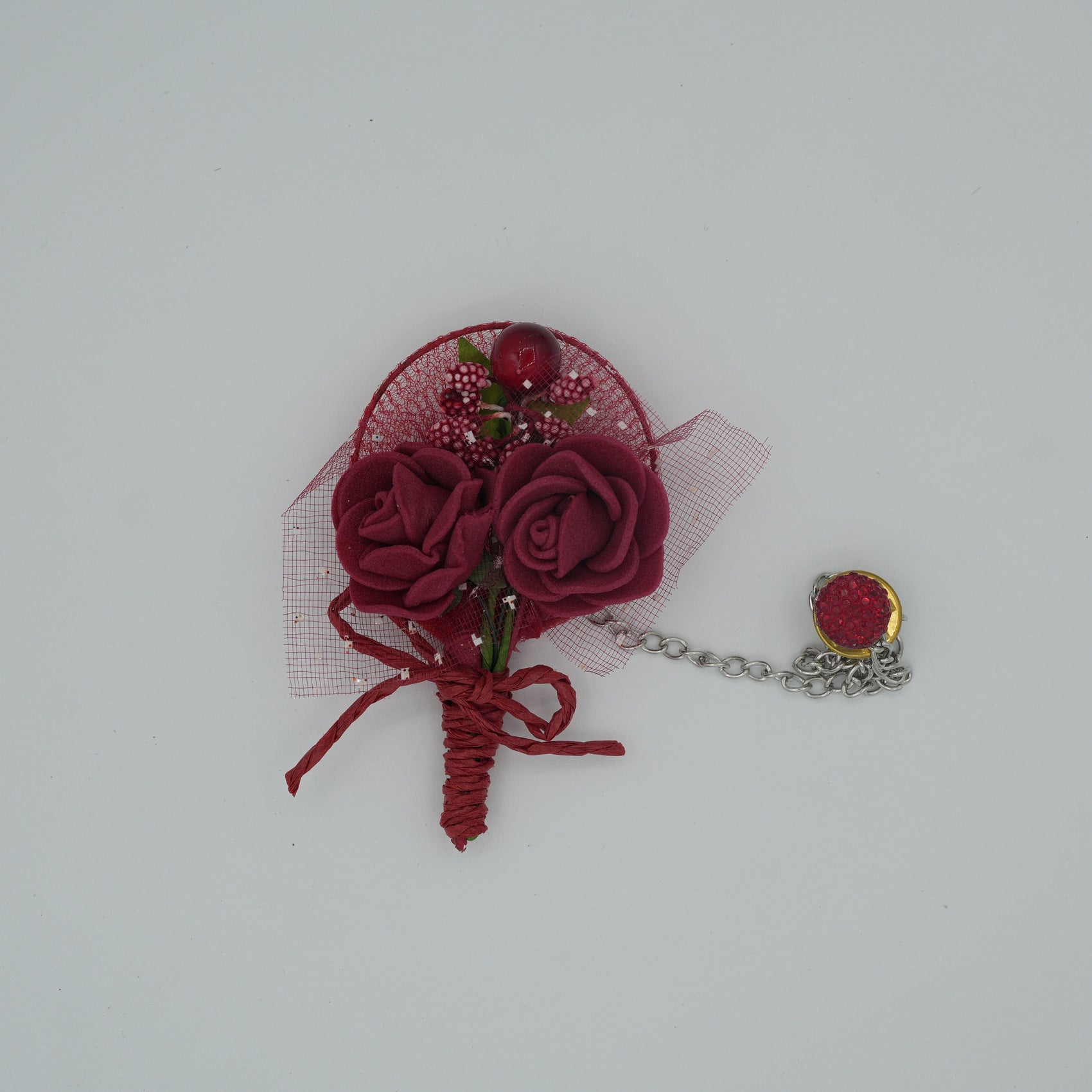 Burgundy Rose Bouquet Brooch and Silver Chain – BRC0066