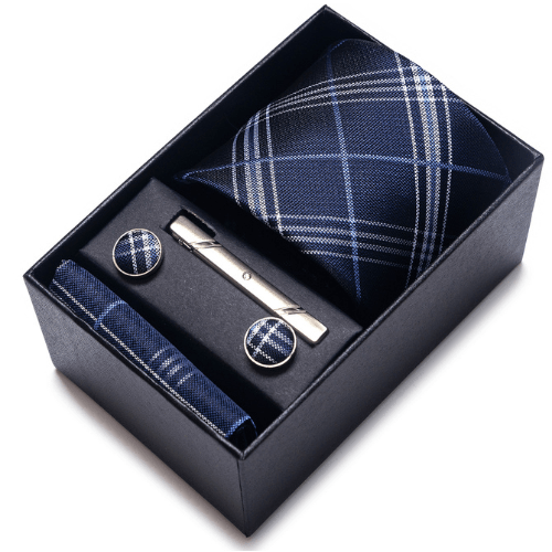 Coffret Cravate Carreaux Bleu et Blanc CRV90