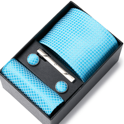 Coffret Cravate Carreaux Bleu Turquoise CRV60 COFFRET CRAVATE MOUBARAK SHOP