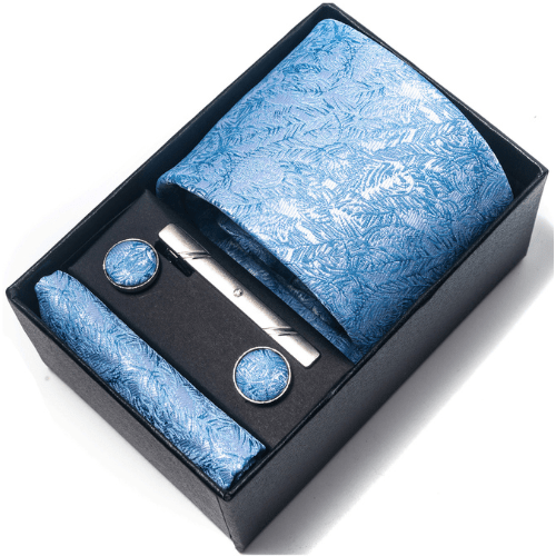 Coffret Cravate Feuillage Bleu Clair CRV68 COFFRET CRAVATE MOUBARAK SHOP