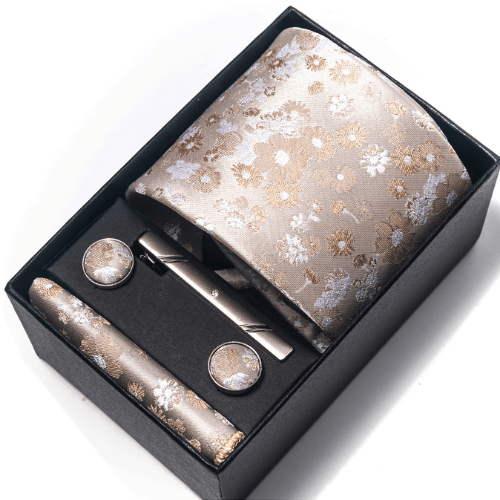 Coffret Cravate Fleurs Beige et Or CRV92 COFFRET CRAVATE MOUBARAK SHOP