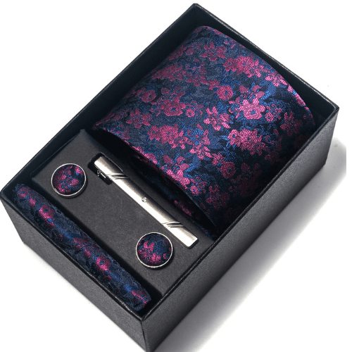 Coffret Cravate Floral Violet et Bleu Nuit CRV88 COFFRET CRAVATE MOUBARAK SHOP