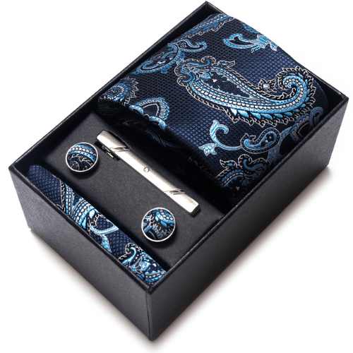 Coffret Cravate Paisley Bleu Marine et Turquoise CRV70