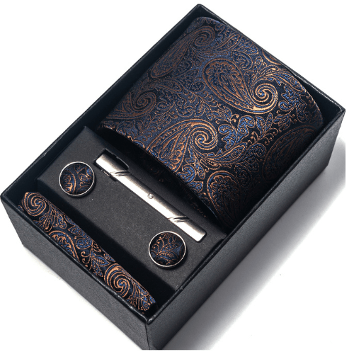Coffret Cravate Paisley Cuivré et Bleu Marine CRV98