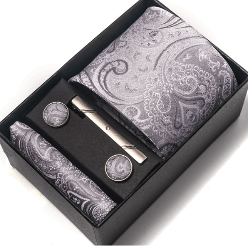 Coffret Cravate Paisley Gris Argenté CRV66 COFFRET CRAVATE MOUBARAK SHOP