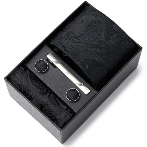 Coffret Cravate Paisley Noir Ébène CRV58