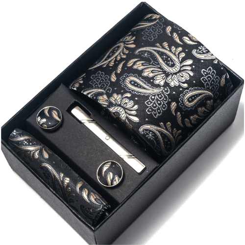 Coffret Cravate Paisley Noir et Doré CRV69