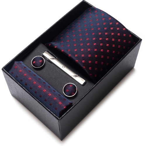 Coffret Cravate Petits Carrés Rouge et Marine CRV71