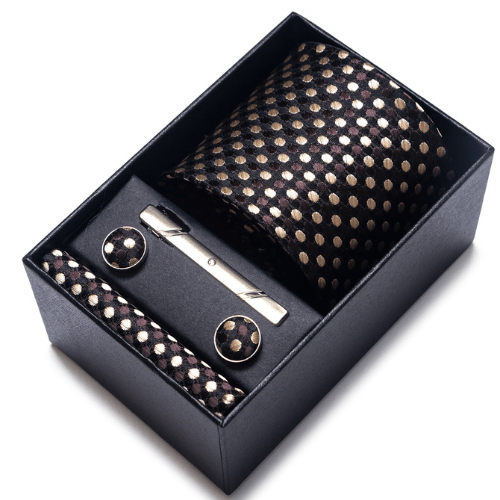 Coffret Cravate Pois Noir et Doré CRV96 COFFRET CRAVATE MOUBARAK SHOP