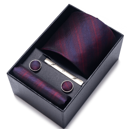 Coffret Cravate Texturé Rouge et Bleu Marine CRV93