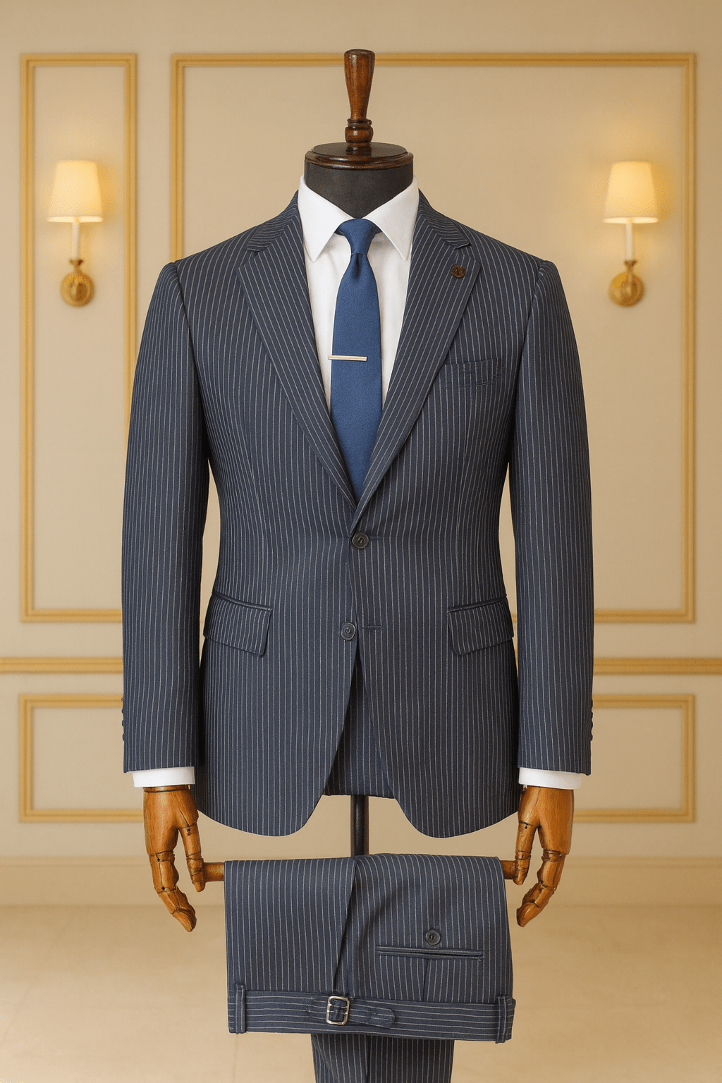 Costume Homme Bleu Rayé – Style Élégant &amp; Moderne COSTUMES 2 PIECES V.I.P MOUBARAK SHOP