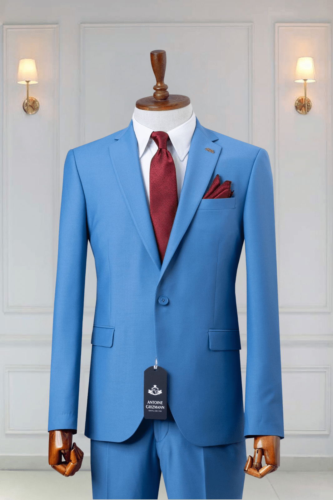 Costume 2 Pieces bleu ciel un bouton