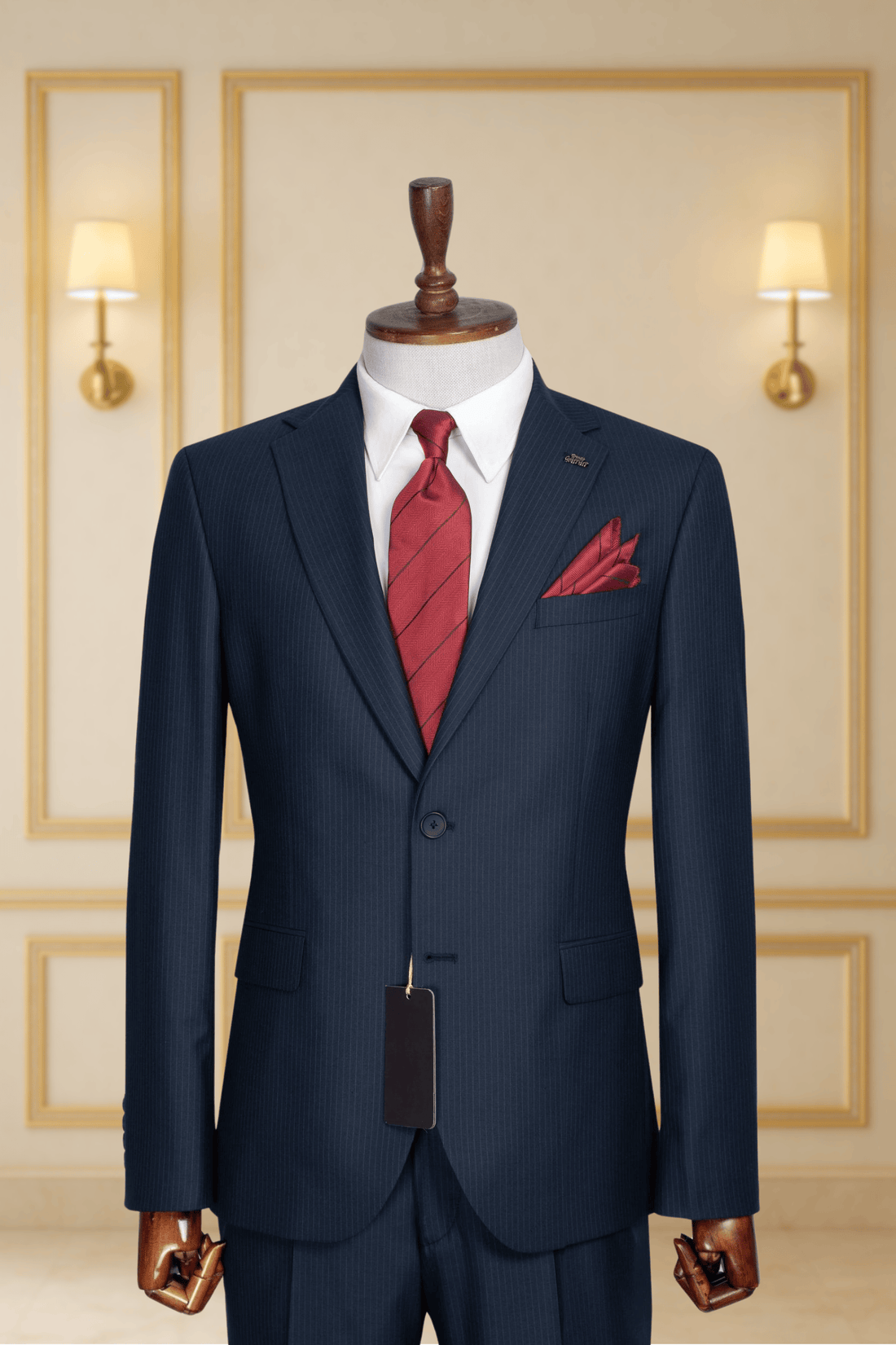 Costume 2 Pieces bleu nuit à fine rayure deux boutons 3 COSTUMES 2 PIECES MOUBARAK SHOP