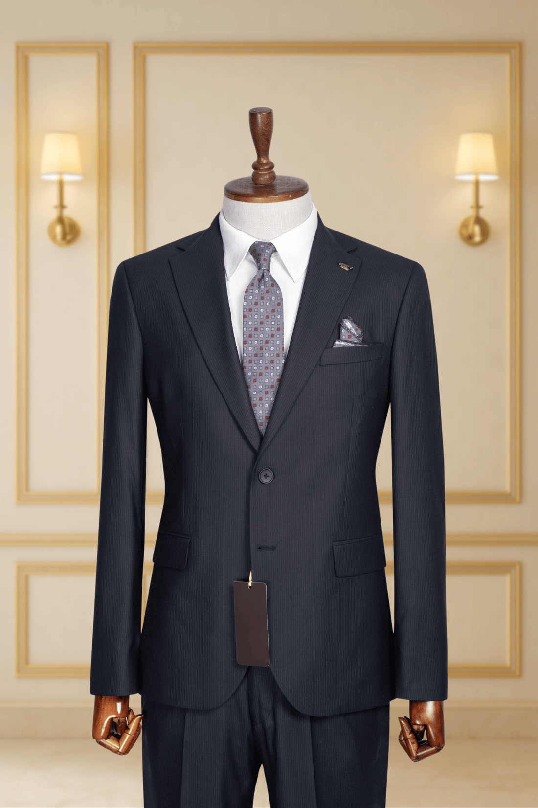 Costume 2 Pieces bleu nuit à fine rayure deux boutons 4 COSTUMES 2 PIECES MOUBARAK SHOP