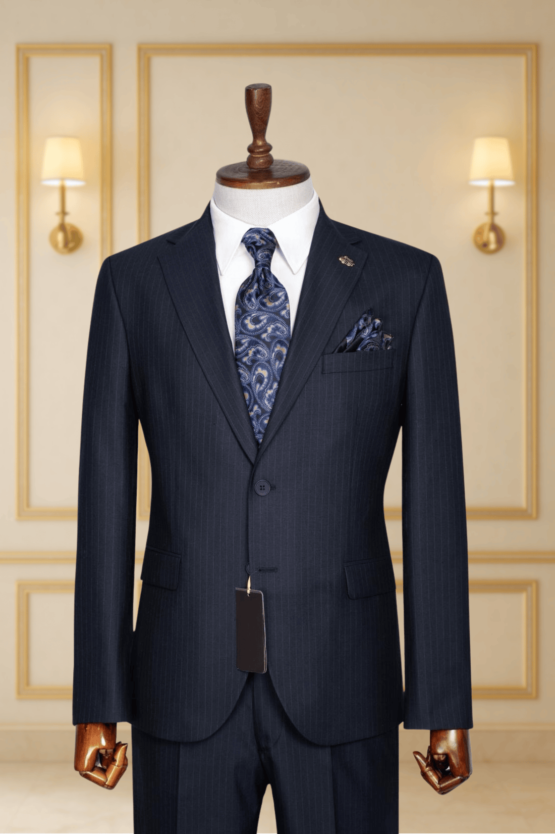 Costume 2 Pieces bleu nuit à fines rayures deux boutons 2 COSTUMES 2 PIECES MOUBARAK SHOP