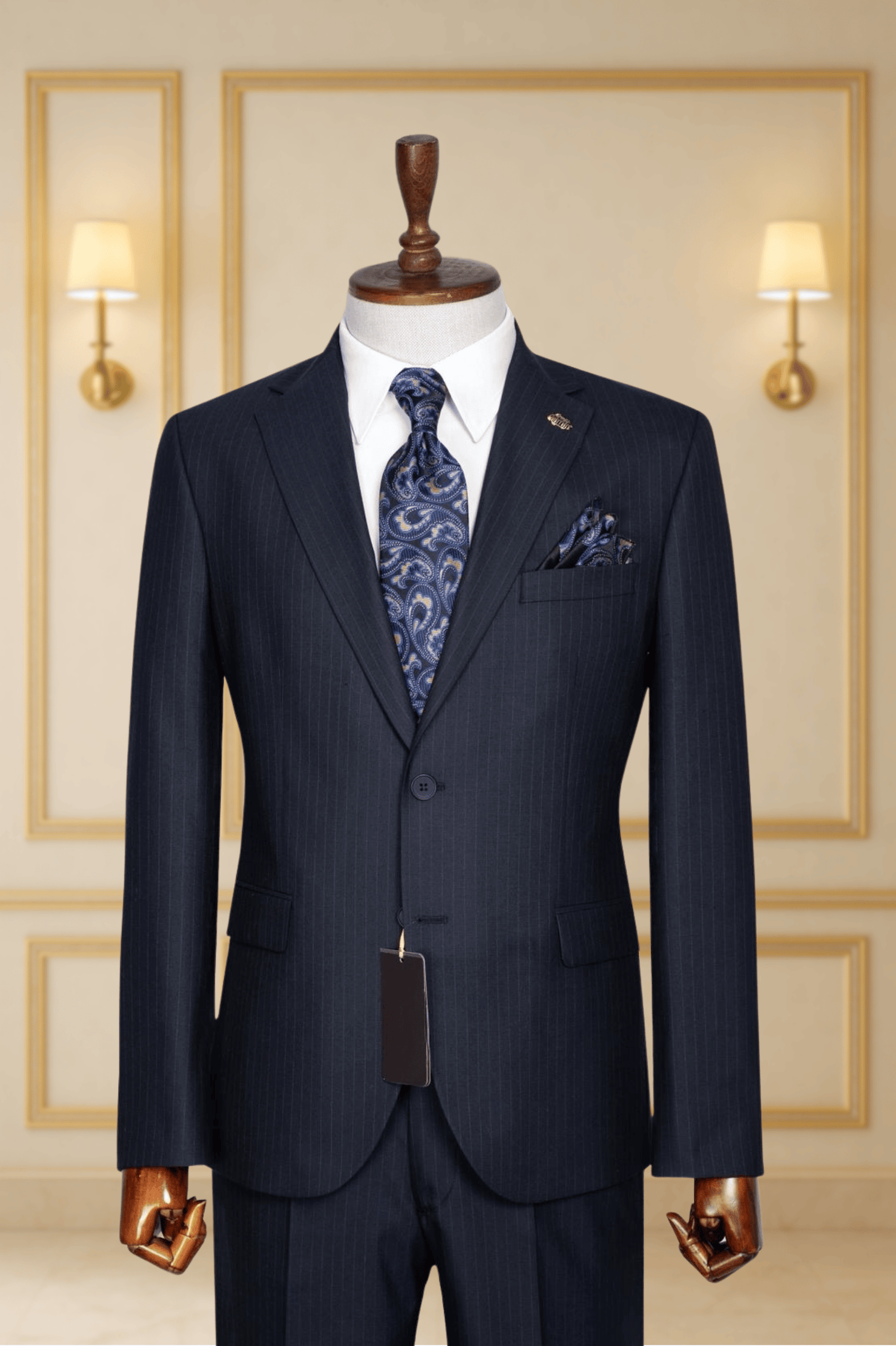 Costume 2 Pieces bleu nuit à fines rayures deux boutons 2 COSTUMES 2 PIECES MOUBARAK SHOP