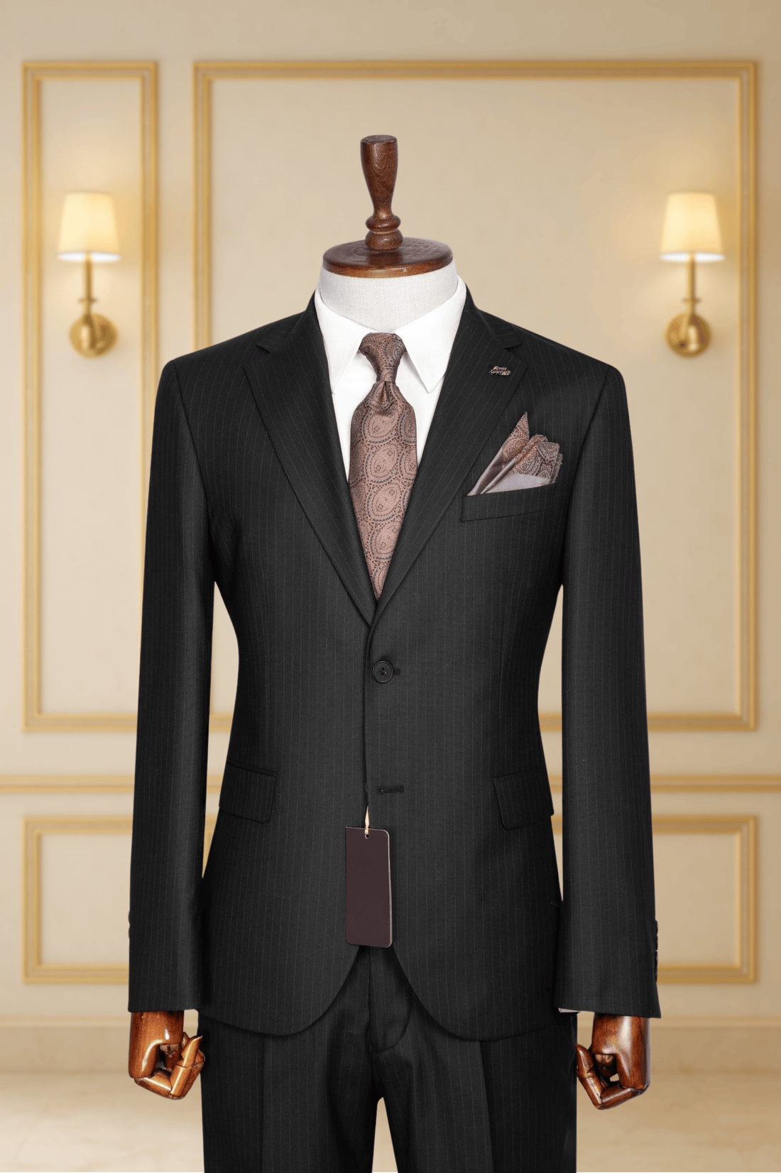 Costume 2 Pieces noir à fines rayures deux boutons COSTUMES 2 PIECES MOUBARAK SHOP