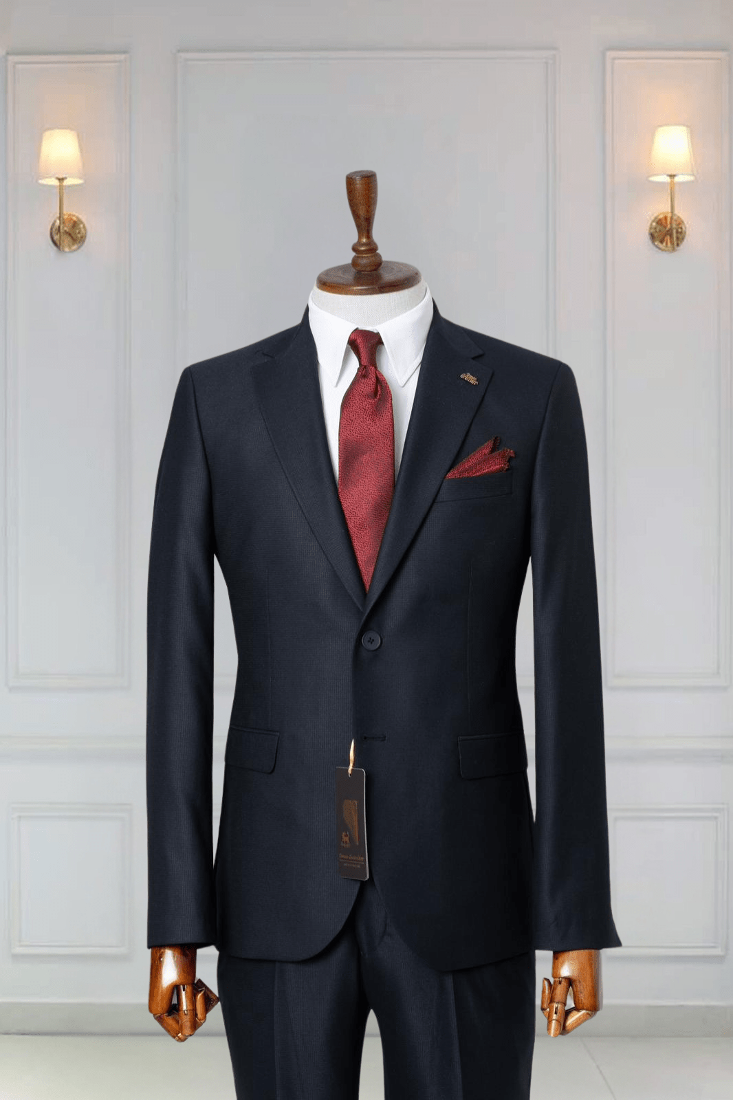 Black 2-piece suit with two buttons