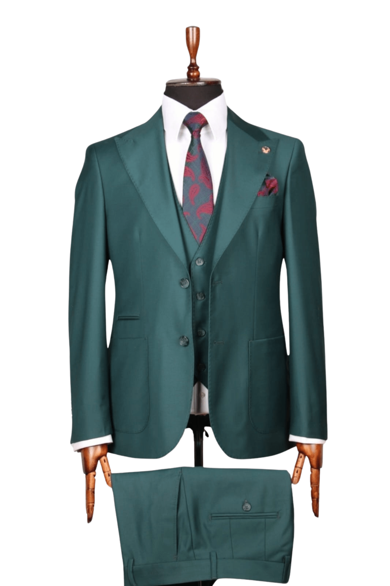 Costume 3 Pieces Vert Emeraude Poches Plaquées