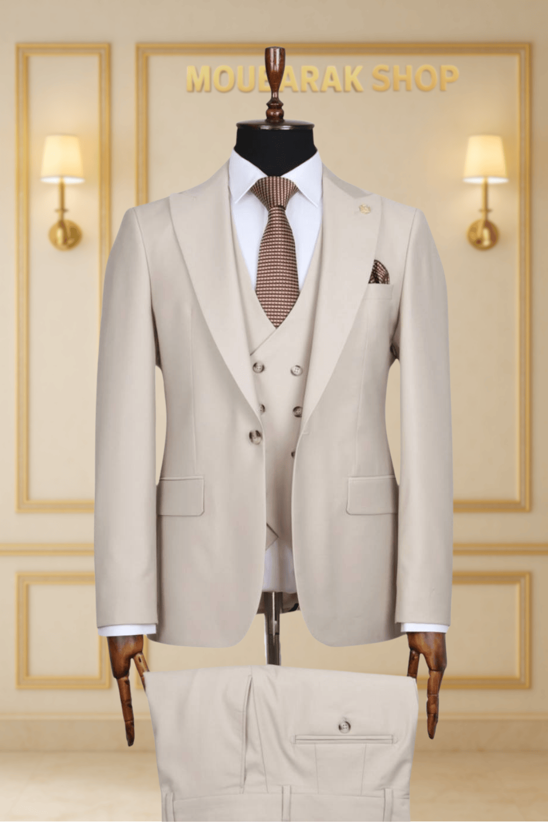 Costume Homme 3 Pièces Beige Clair Uni V.I.P