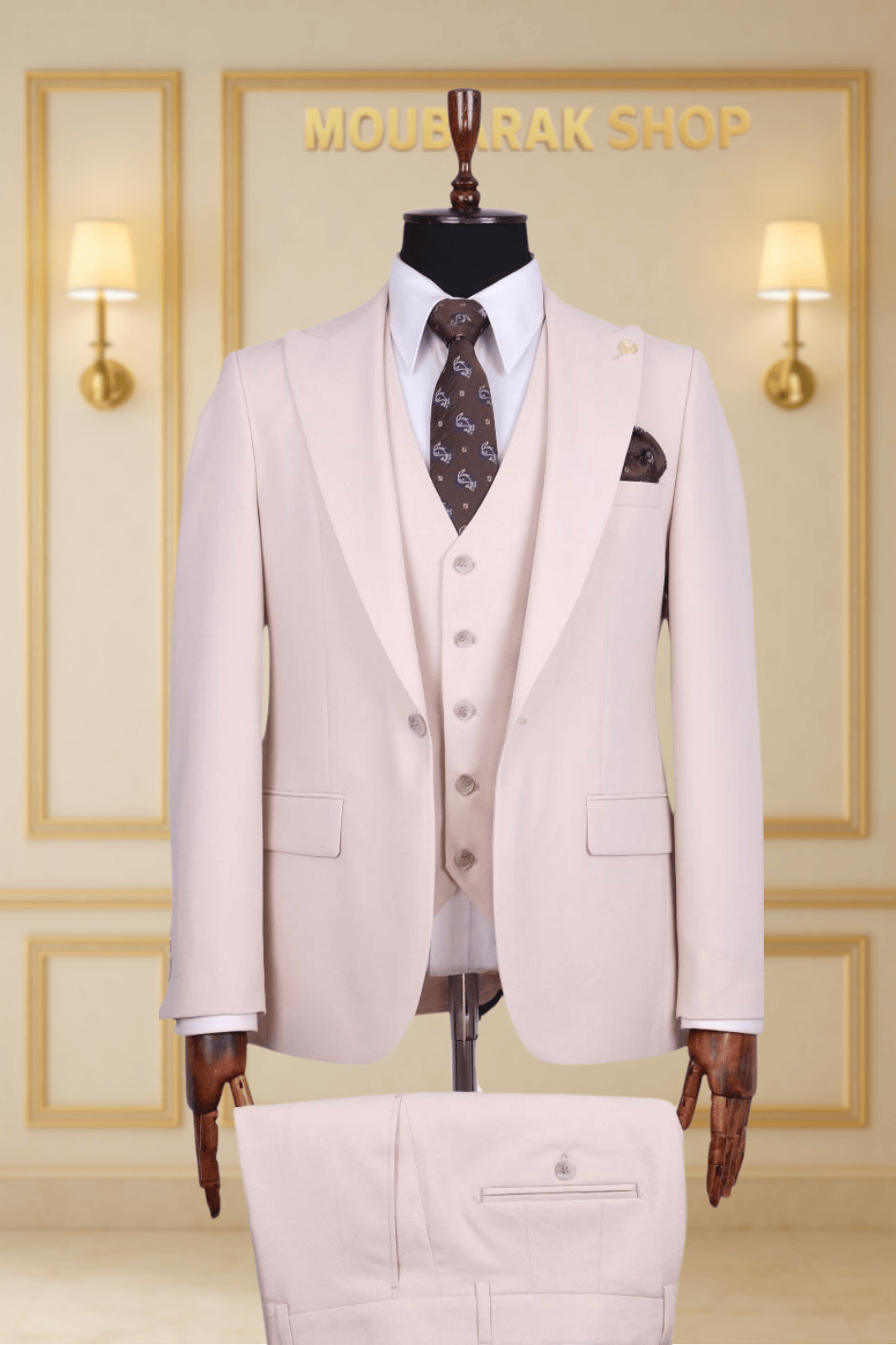 Costume Homme 3 Pièces Beige Uni V.I.P COSTUMES 3 PIÈCES MOUBARAK SHOP