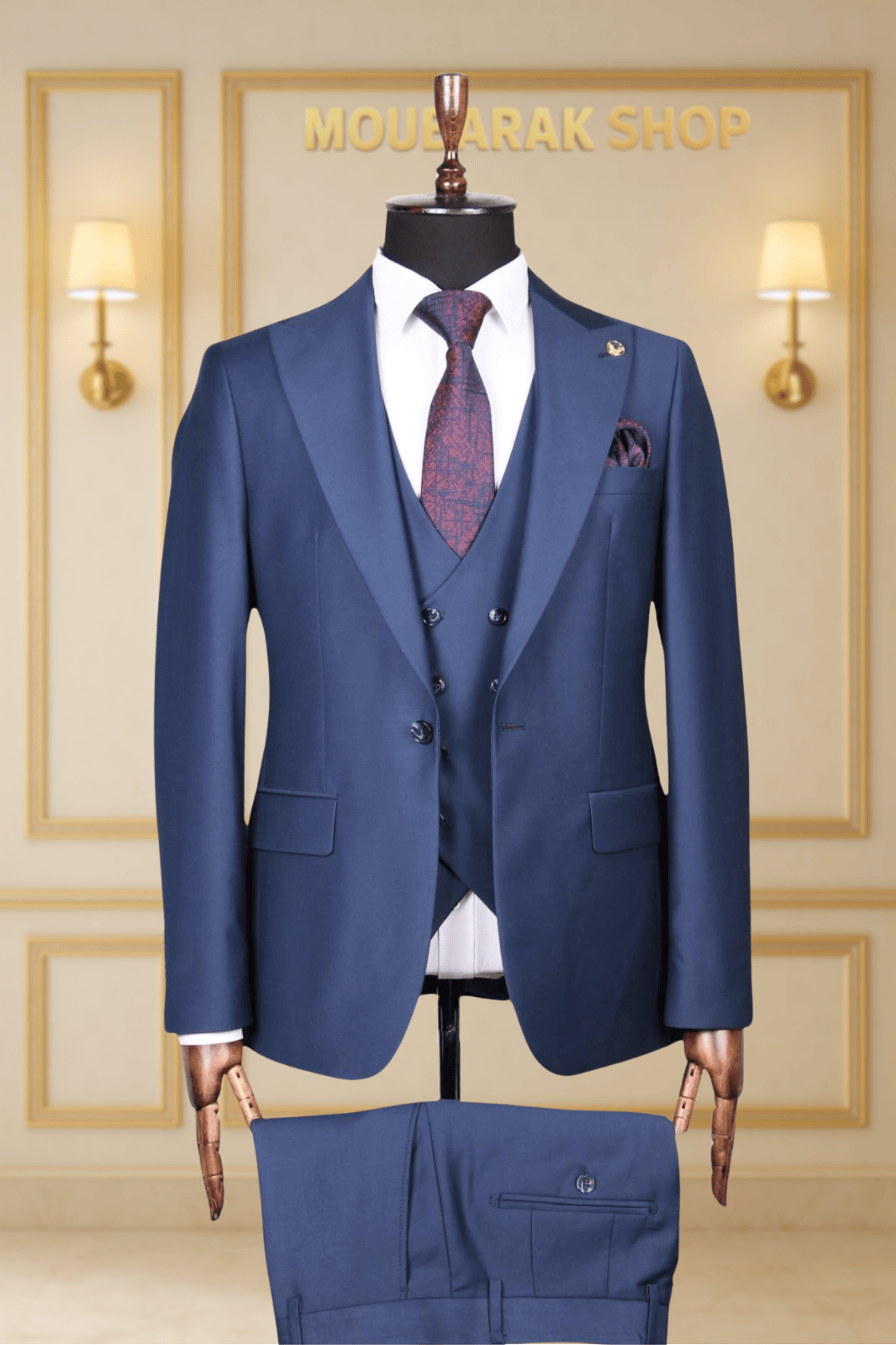 Costume Homme 3 Pièces Bleu Marine Uni V.I.P COSTUMES 3 PIÈCES MOUBARAK SHOP