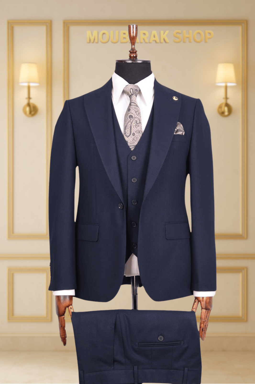 Costume Homme 3 Pièces Bleu Nuit Uni V.I.P COSTUMES 3 PIÈCES MOUBARAK SHOP