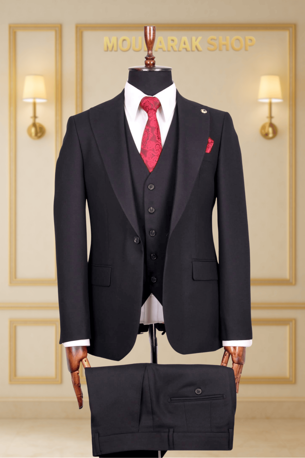 Costume Homme 3 Pièces Noir Uni V.I.P COSTUMES 3 PIÈCES MOUBARAK SHOP
