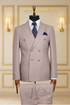 Costume Homme Croisé 6 Boutons Beige à Fines Rayures Bleues V.I.P COSTUMES CROISÉS MOUBARAK SHOP