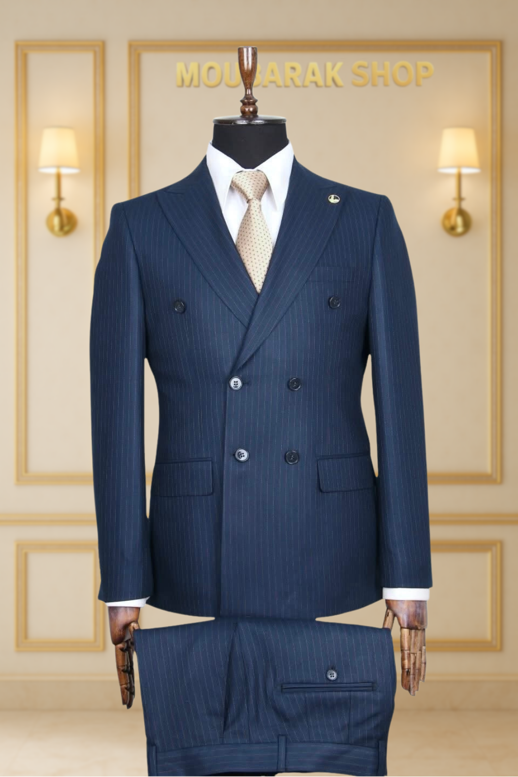 Costume Homme Croisé 6 Boutons Bleu Marine Rayé V.I.P COSTUMES CROISÉS MOUBARAK SHOP