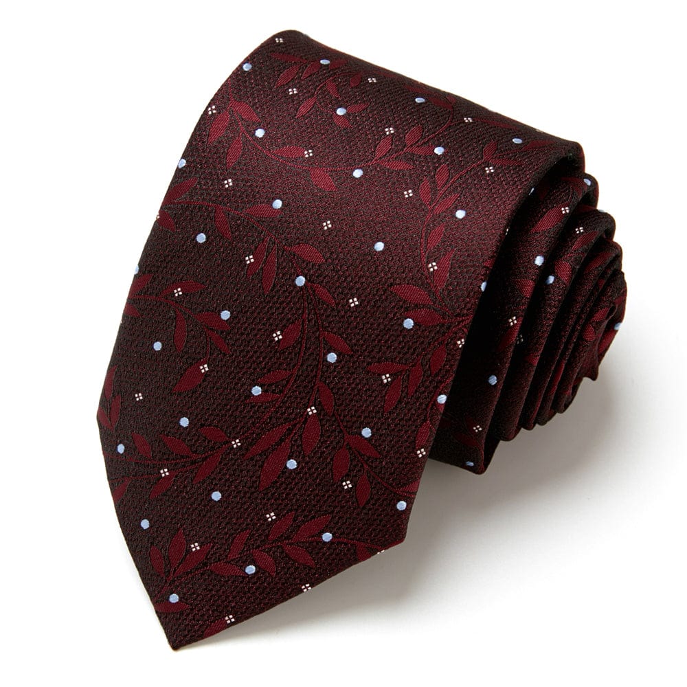 Cravate Feuillage Bordeaux et Bleu Pâle CV00010