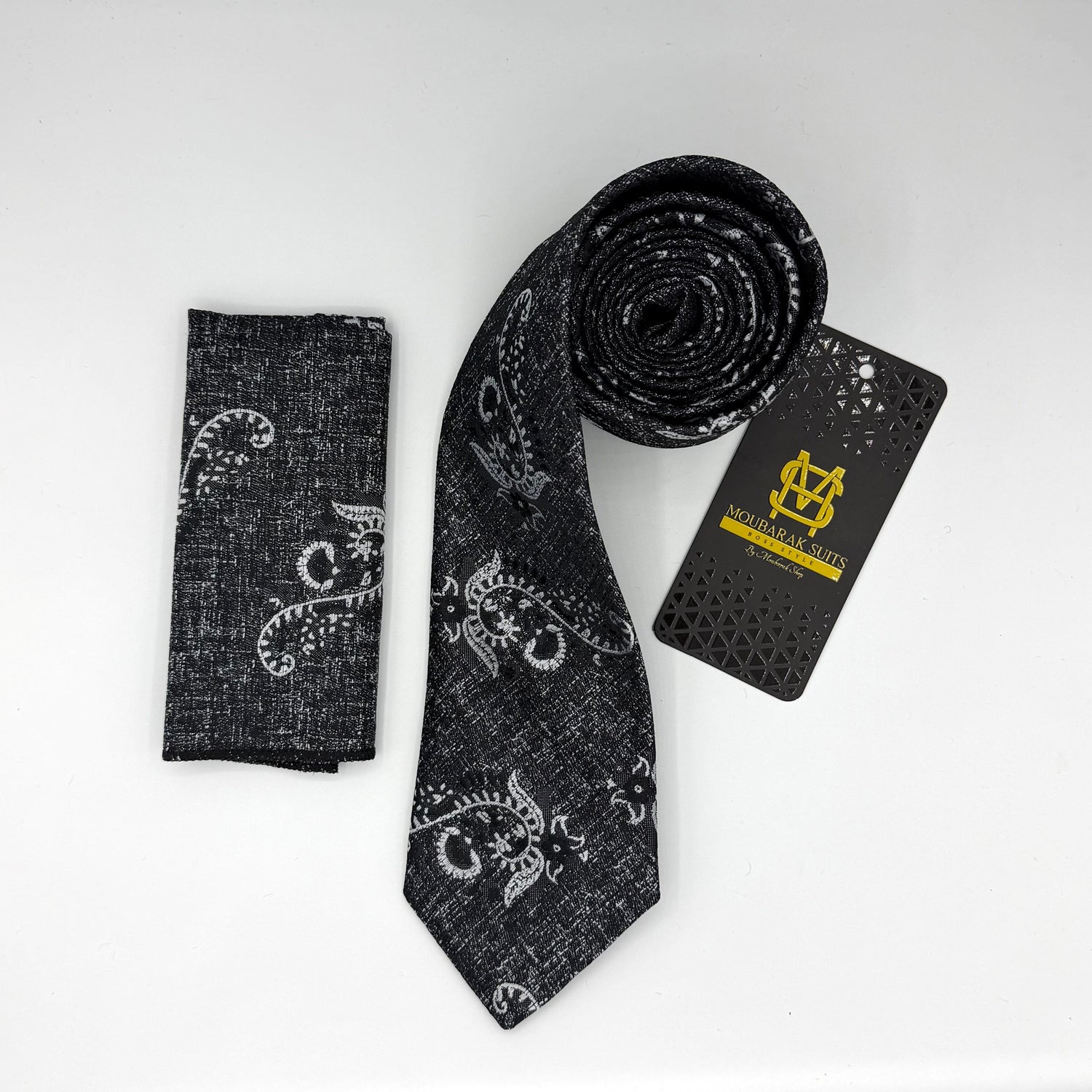 Cravate Pochette CVP144 - Gris Motif CRAVATE POCHETTE MOUBARAK SHOP