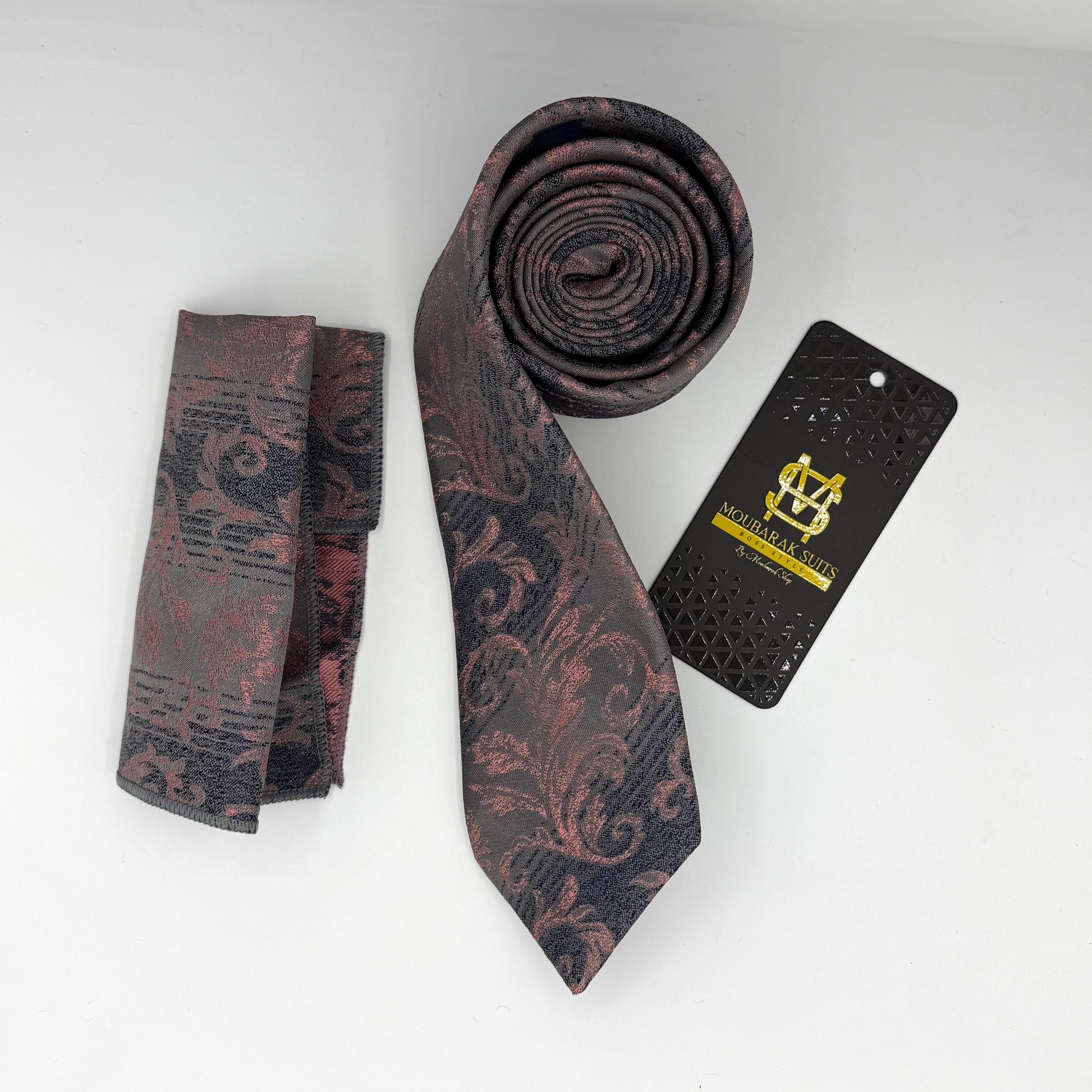 Cravate Pochette CVP162 - Rose Motif CRAVATE POCHETTE MOUBARAK SHOP