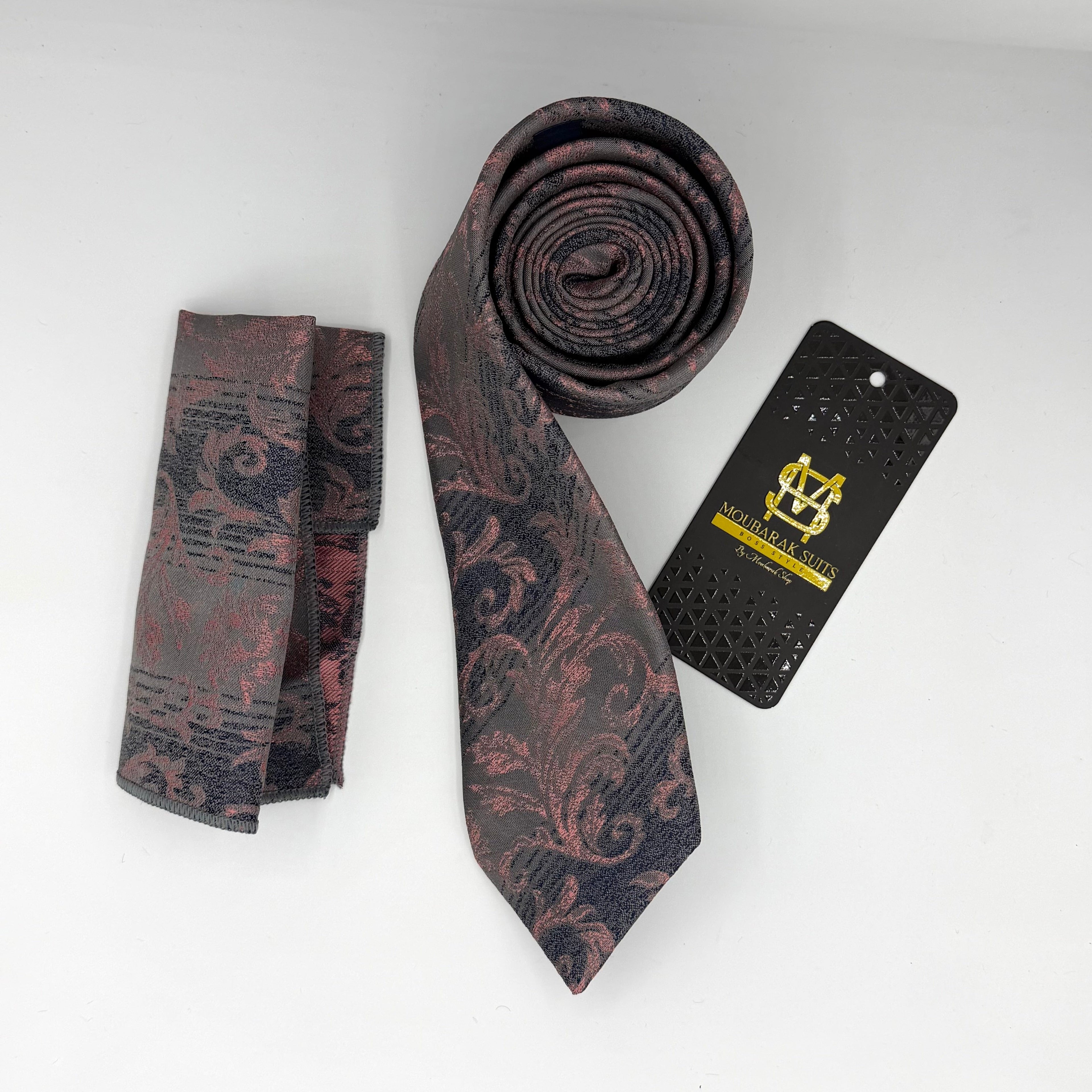 Cravate Pochette CVP162 - Rose Motif CRAVATE POCHETTE MOUBARAK SHOP