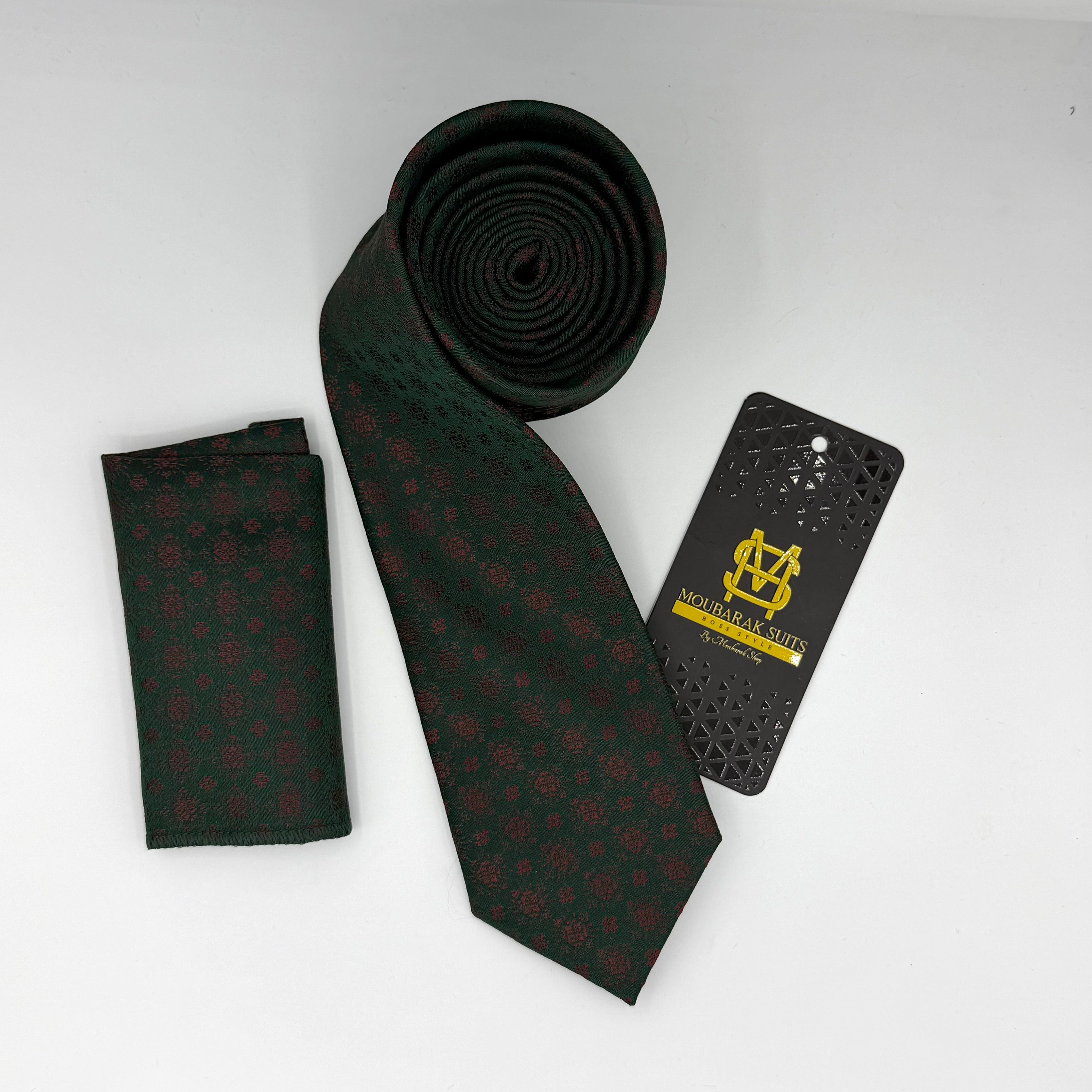 Cravate Pochette CVP170 - Vert Motif CRAVATE POCHETTE MOUBARAK SHOP