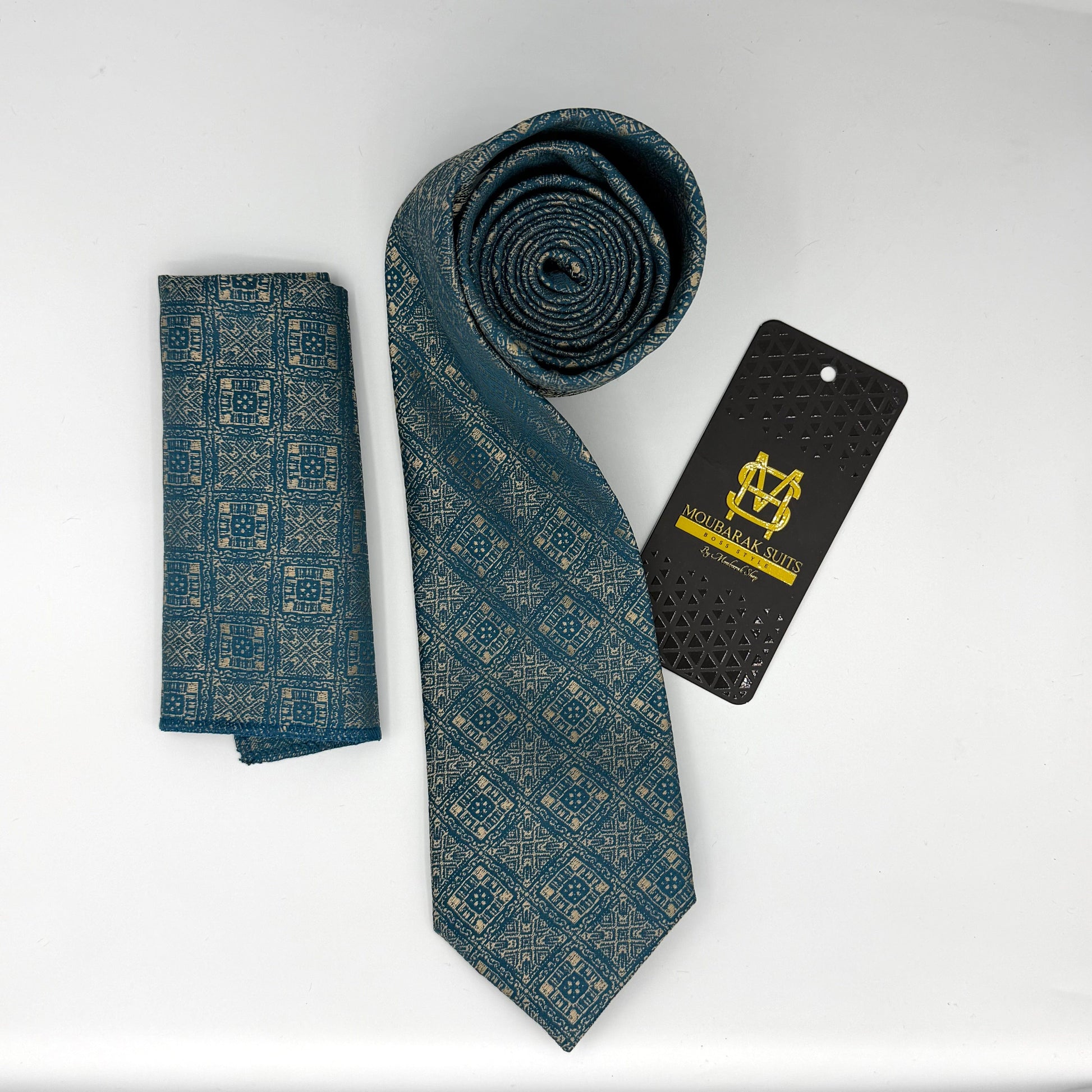 Cravate Pochette CVP173 - Bleu Motif CRAVATE POCHETTE MOUBARAK SHOP